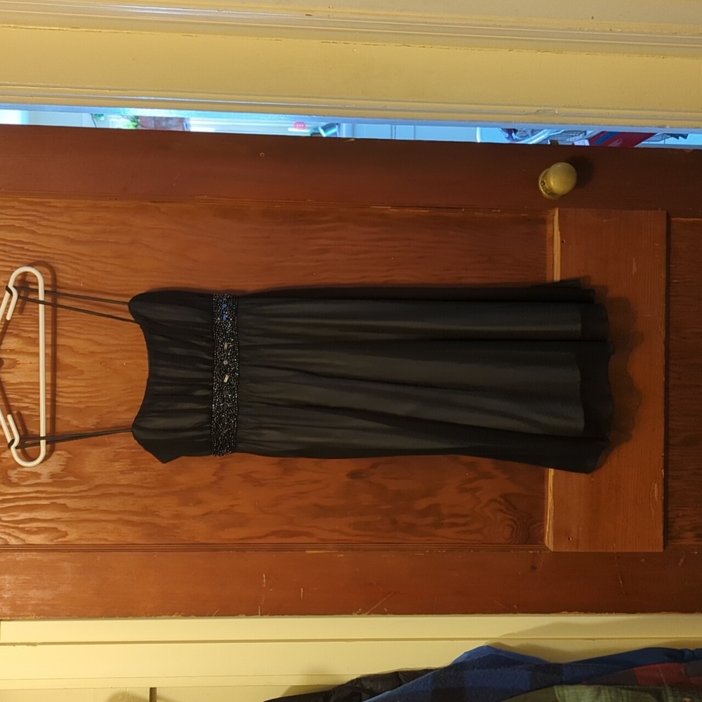 Semi Formal Black/sheer mini dress with beaded bodice - XS
